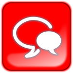 a light red background with a white outlined conversation bubble intersecting with a white filled conversational bubble