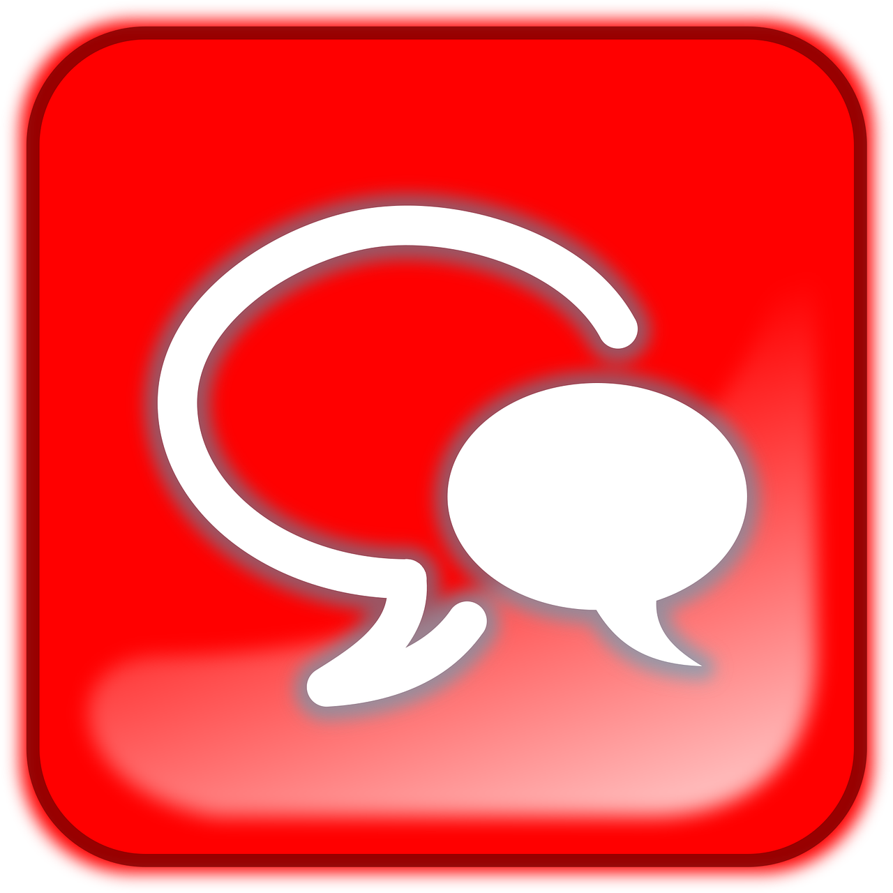 a light red background with a white outlined conversation bubble intersecting with a white filled conversational bubble